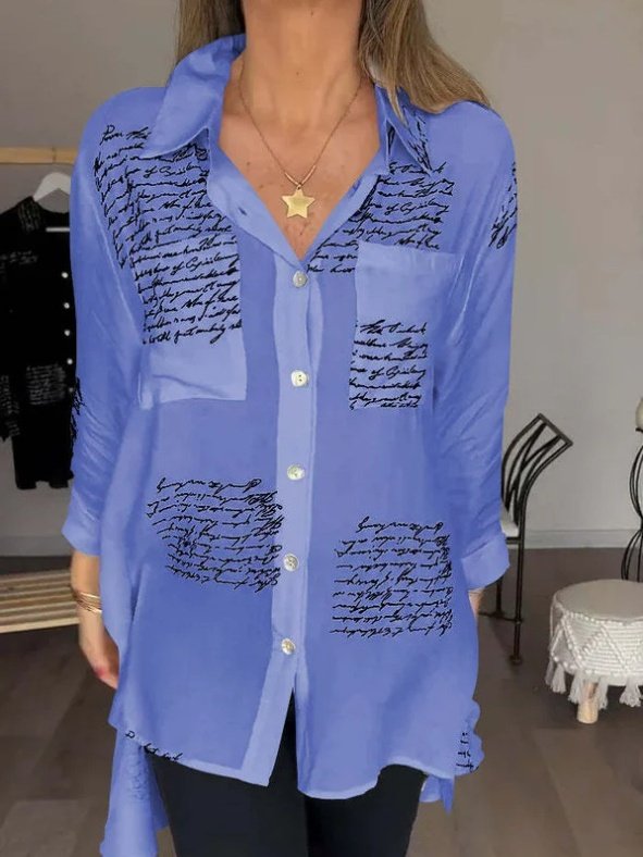 Women Geometric Long Sleeve Shirt Spring/Fall Printing V Neck Daily Casual Top