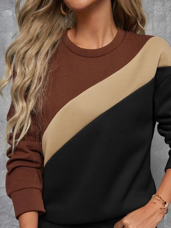 Women Multicolor Block Crew Neck Printing Casual Spring/Fall Long Sleeve Sweatshirt