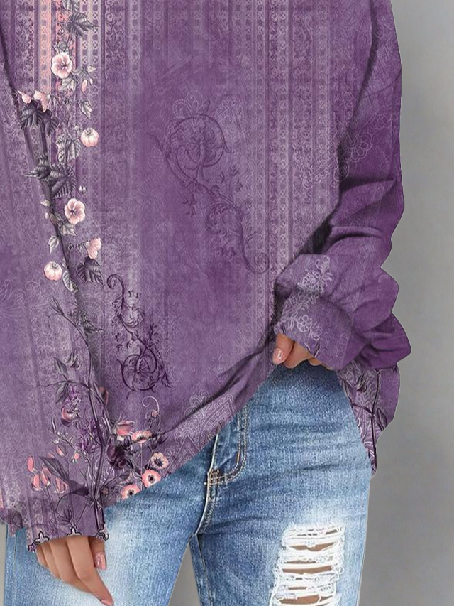 Women Floral Crew Neck Printing Casual Spring/Fall Long Sleeve Sweatshirt