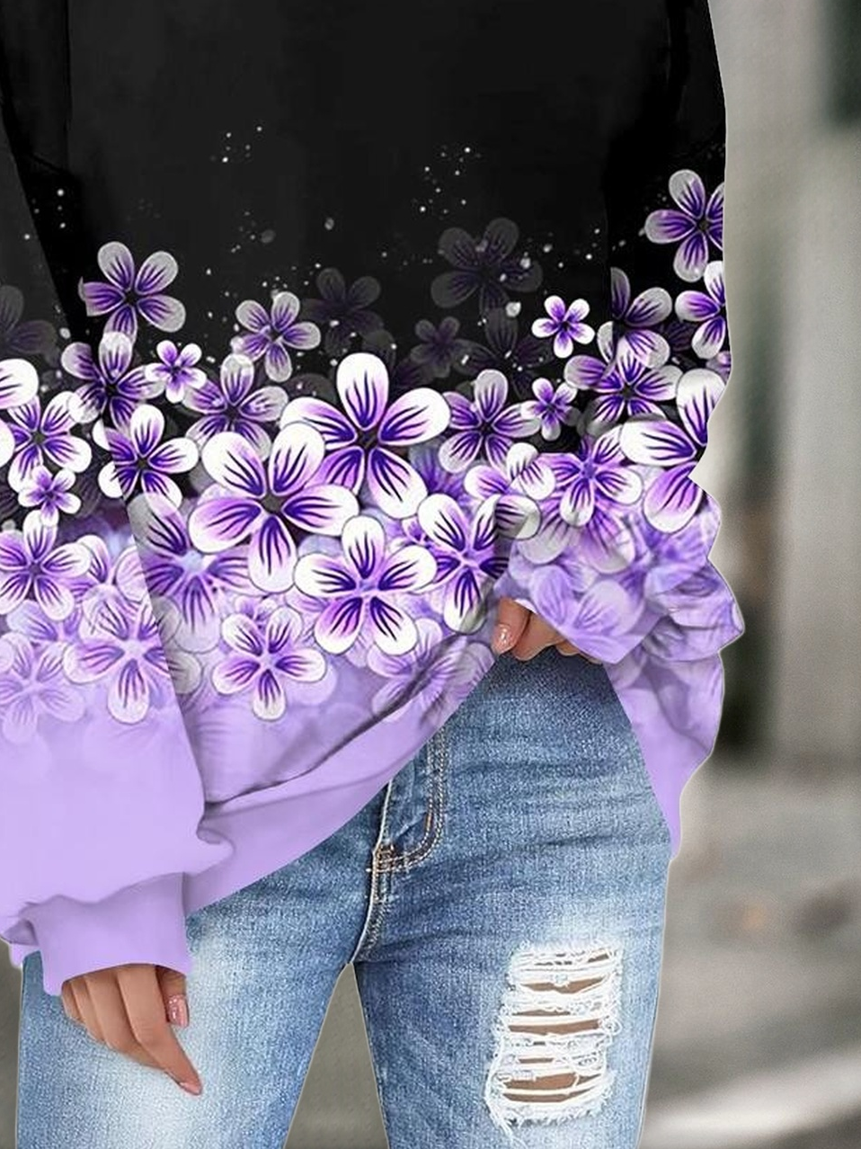 Women Floral Crew Neck Printing Casual Spring/Fall Long Sleeve Sweatshirt