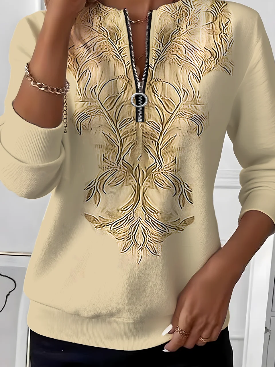 Women Ombre Crew Neck Vintage Spring/Fall Long Sleeve Sweatshirt