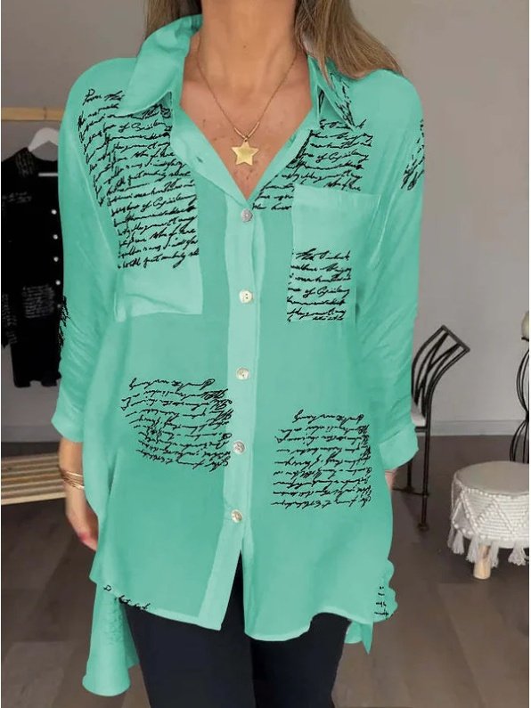 Women Geometric Long Sleeve Shirt Spring/Fall Printing V Neck Daily Casual Top