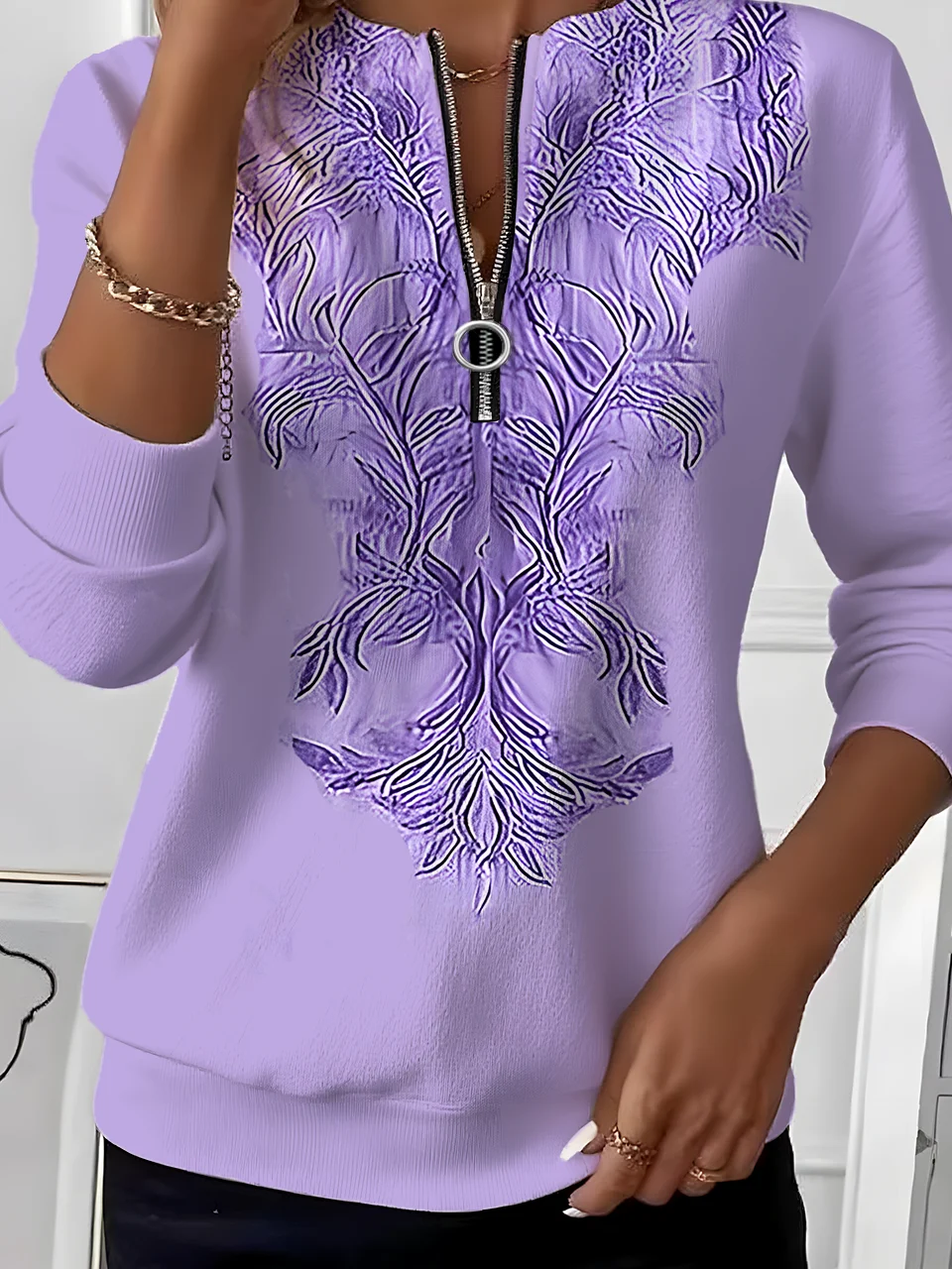 Women Ombre Crew Neck Vintage Spring/Fall Long Sleeve Sweatshirt
