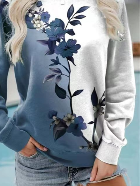 Women Floral Crew Neck Printing Casual Spring/Fall Long Sleeve Sweatshirt