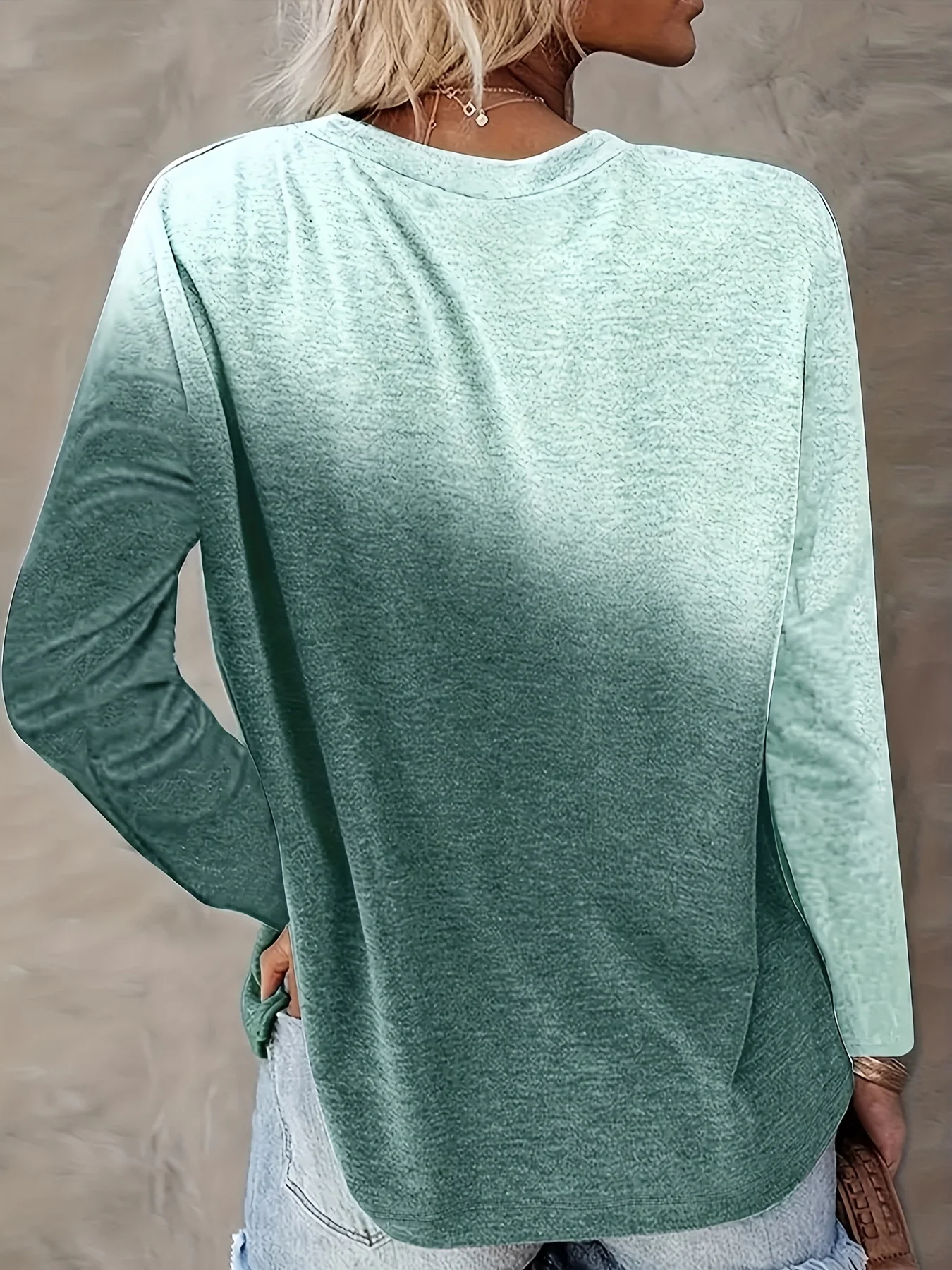Women Ombre Long Sleeve Tee T-shirt Crew Neck Printing Casual Spring/Fall Graphic Tee Top