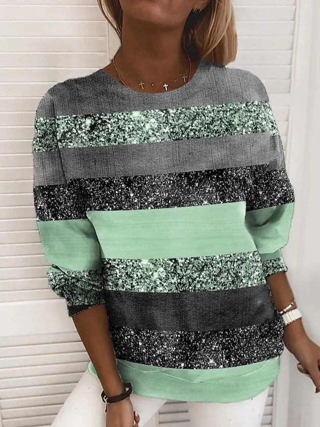 Women Abstract Crew Neck Printing Casual Spring/Fall Long Sleeve Sweatshirt