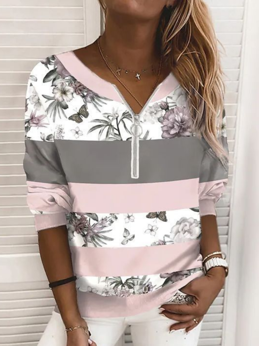 Women Floral Crew Neck Printing Casual Spring/Fall Long Sleeve Sweatshirt