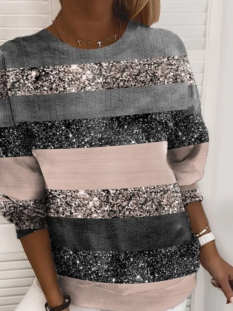 Women Abstract Crew Neck Printing Casual Spring/Fall Long Sleeve Sweatshirt