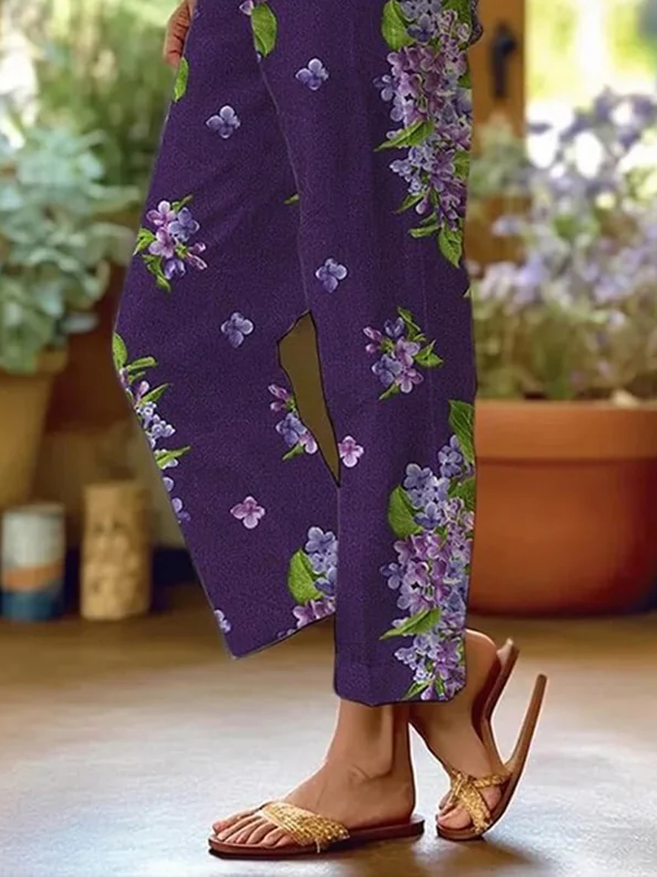 Women Floral Long Pants Casual Spring/Fall Trousers