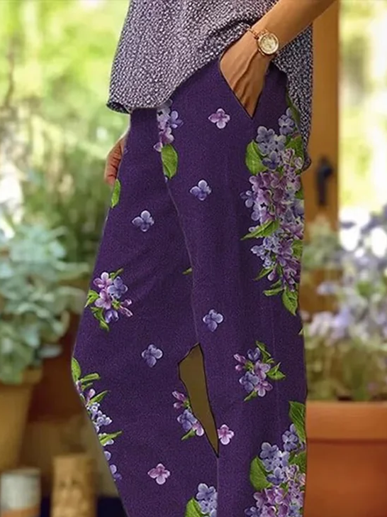 Women Floral Long Pants Casual Spring/Fall Trousers