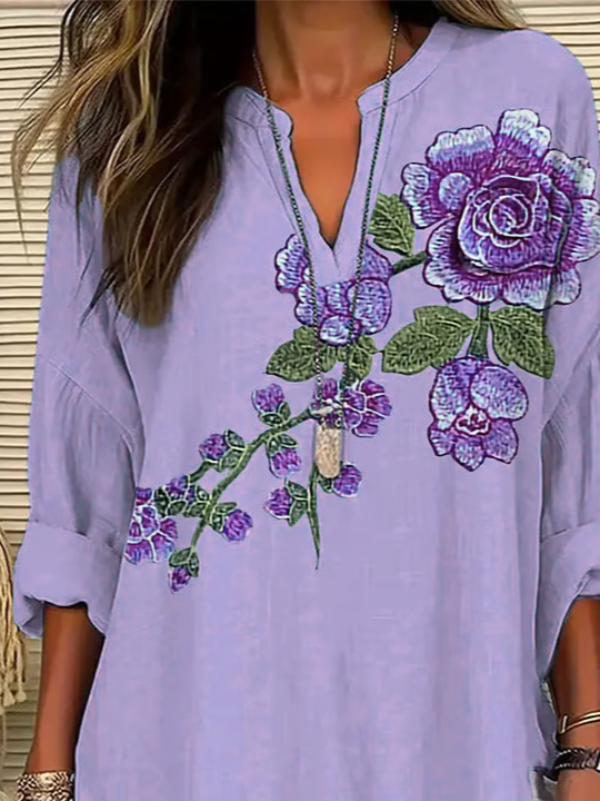 Women Floral Long Sleeve Blouse Spring/Fall Printing V Neck Daily Casual Top