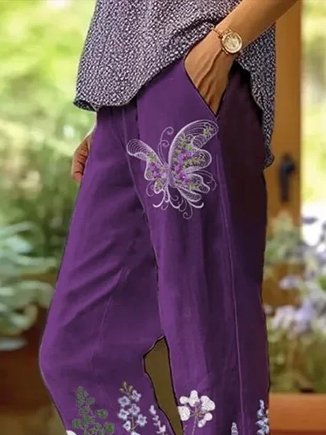 Women Floral Long Pants Casual Spring/Fall Trousers