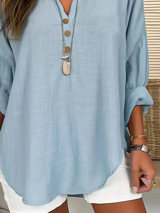 Women Plain Long Sleeve Blouse Spring/Fall Printing V Neck Daily Casual Top