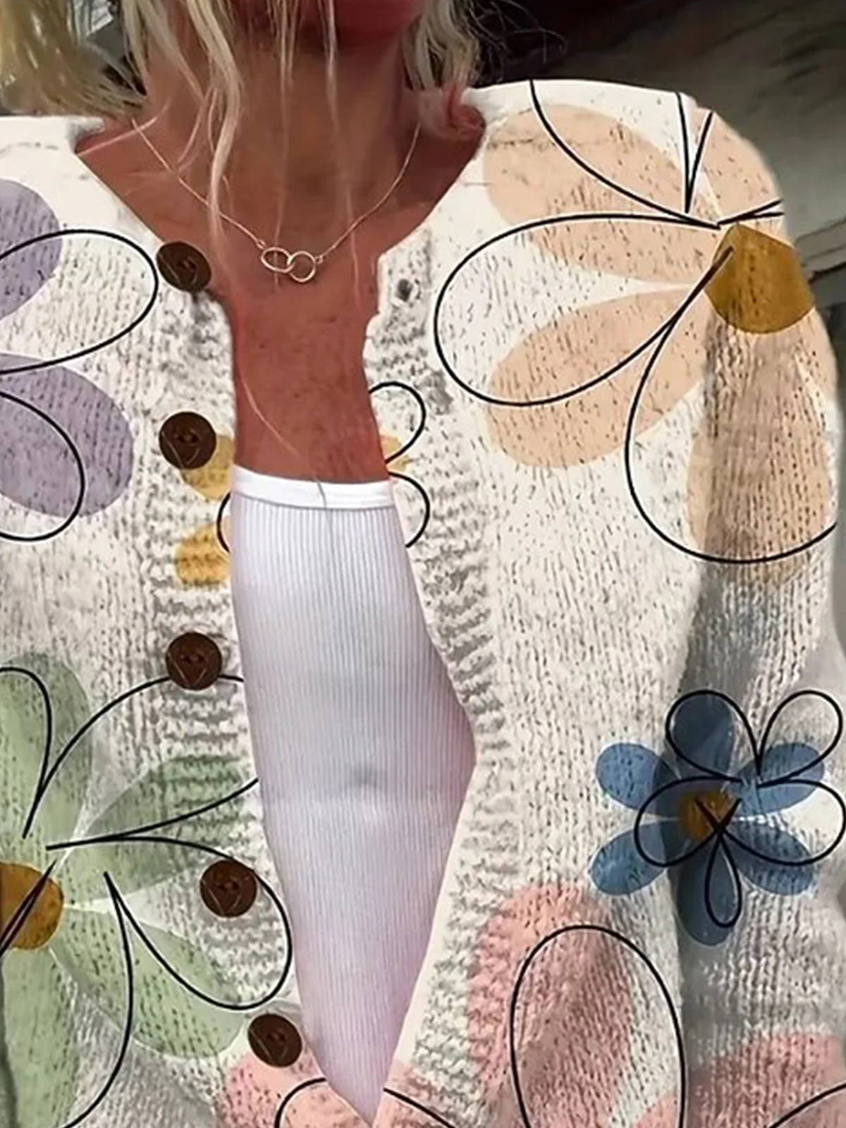 Women Floral Casual Spring/Fall Wool/Knitting Cardigan