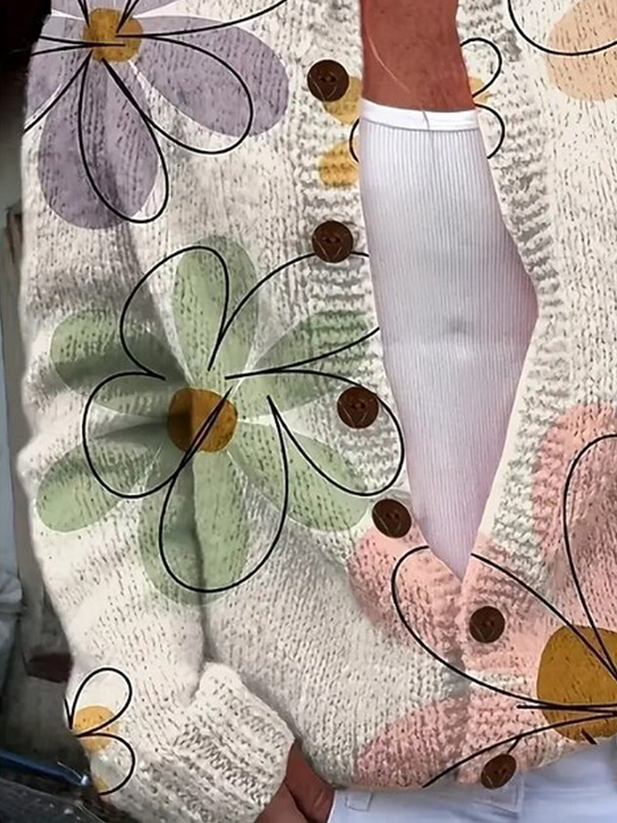 Women Floral Casual Spring/Fall Wool/Knitting Cardigan
