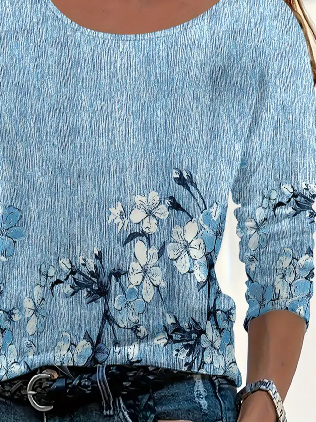 Women Floral Long Sleeve Tee T-shirt Crew Neck Printing Casual Spring/Fall Graphic Tee Top