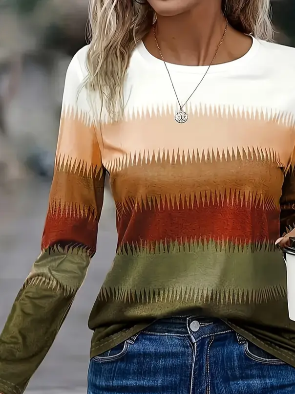 Women Abstract Long Sleeve Tee T-shirt Crew Neck Printing Casual Spring/Fall Graphic Tee Top