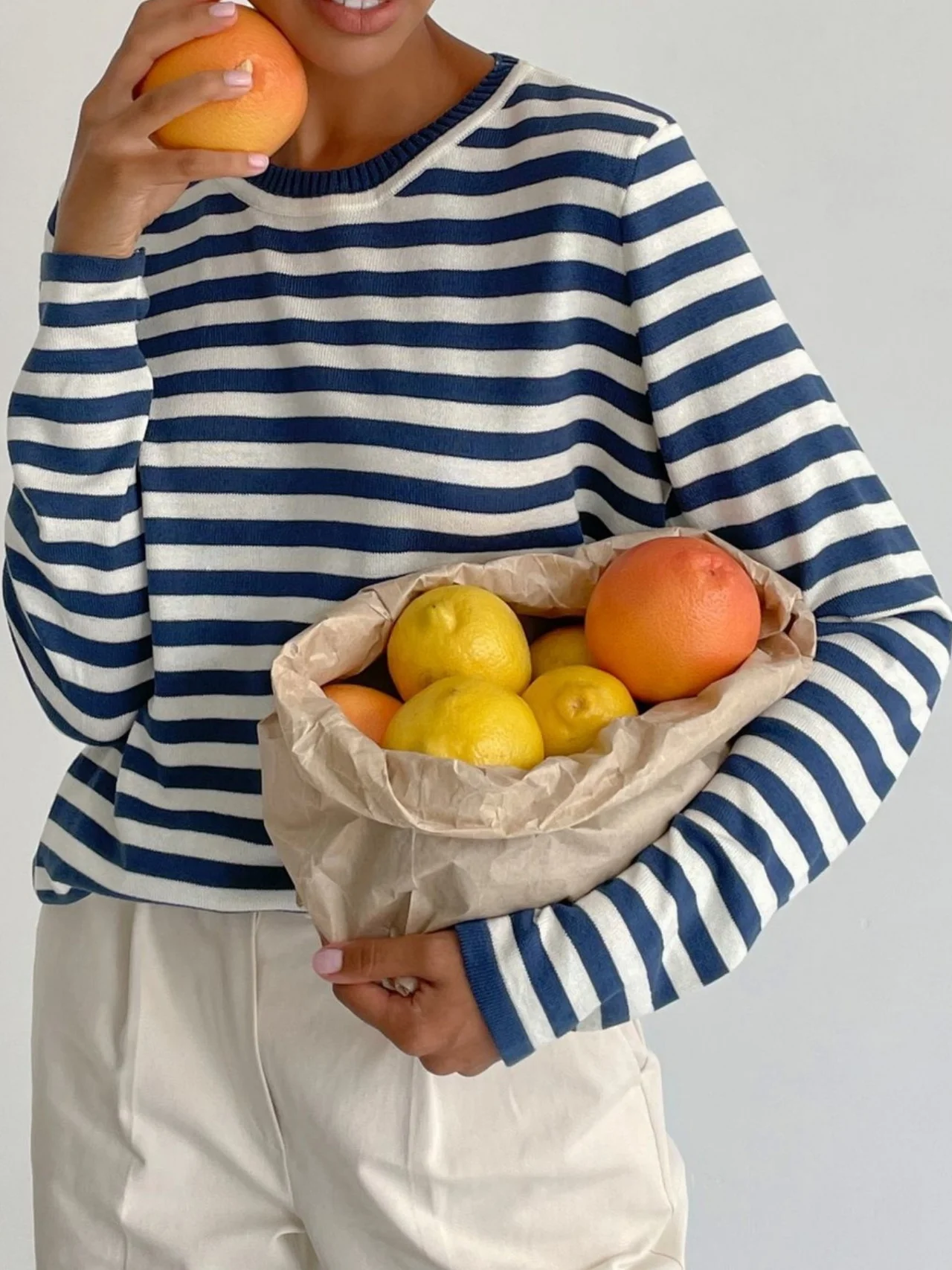 Women Striped Split Joint Spring/Fall Street Long Sleeve Crew Neck Sweater