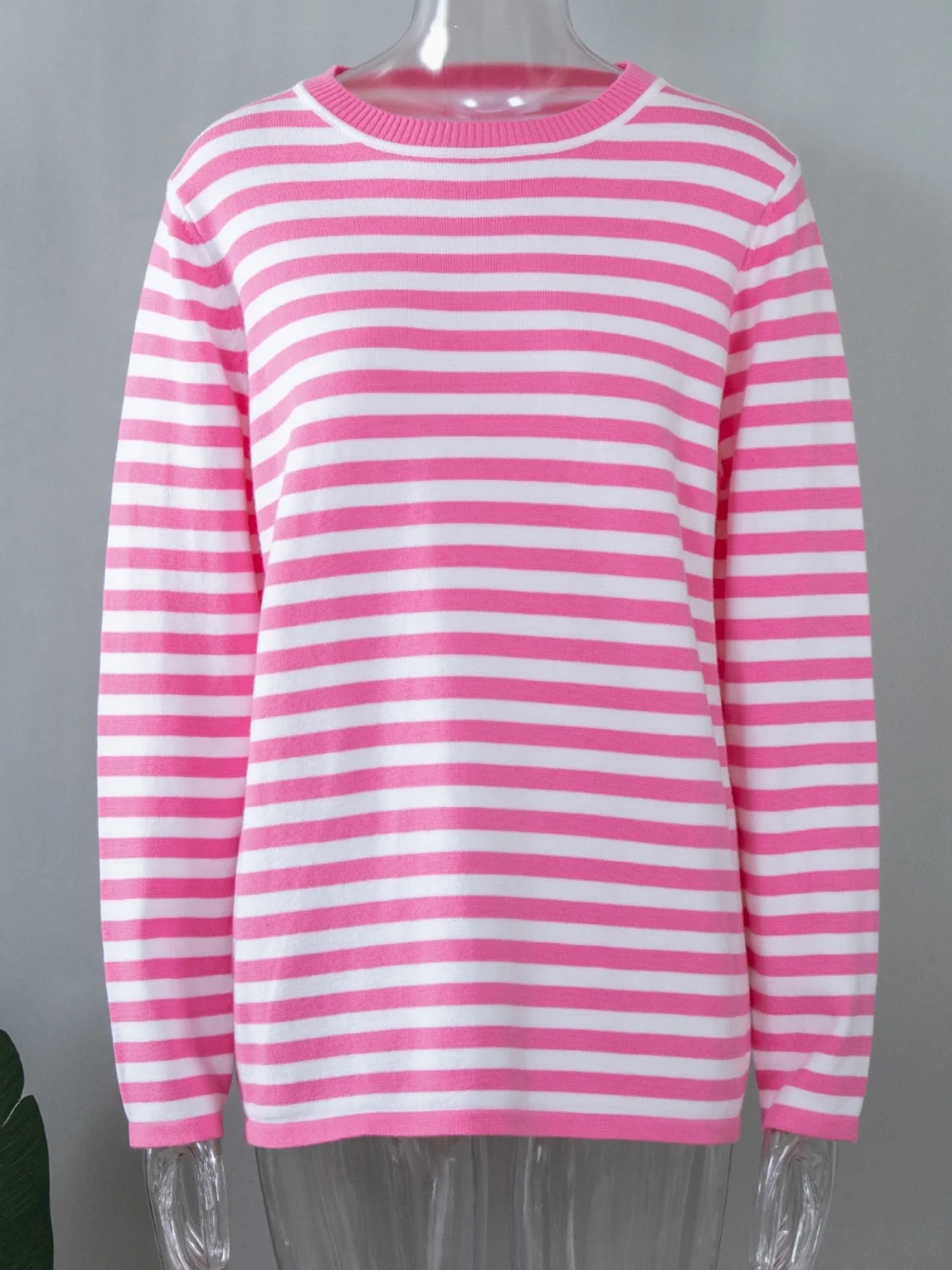 Women Striped Split Joint Spring/Fall Street Long Sleeve Crew Neck Sweater