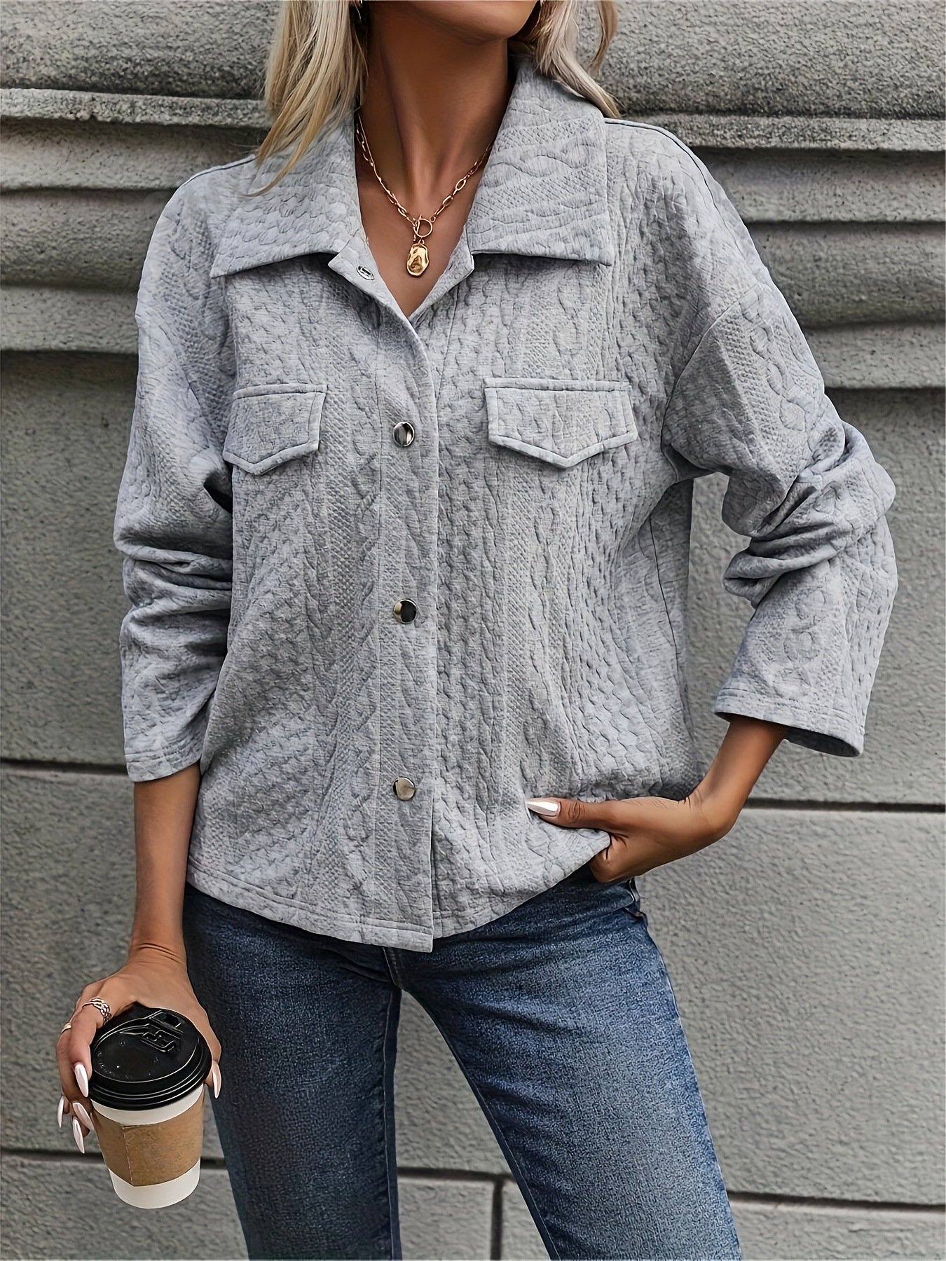 Women Spring/Fall Outerwear Vintage Jacquard Plain Long Sleeve Shawl Collar Jacket