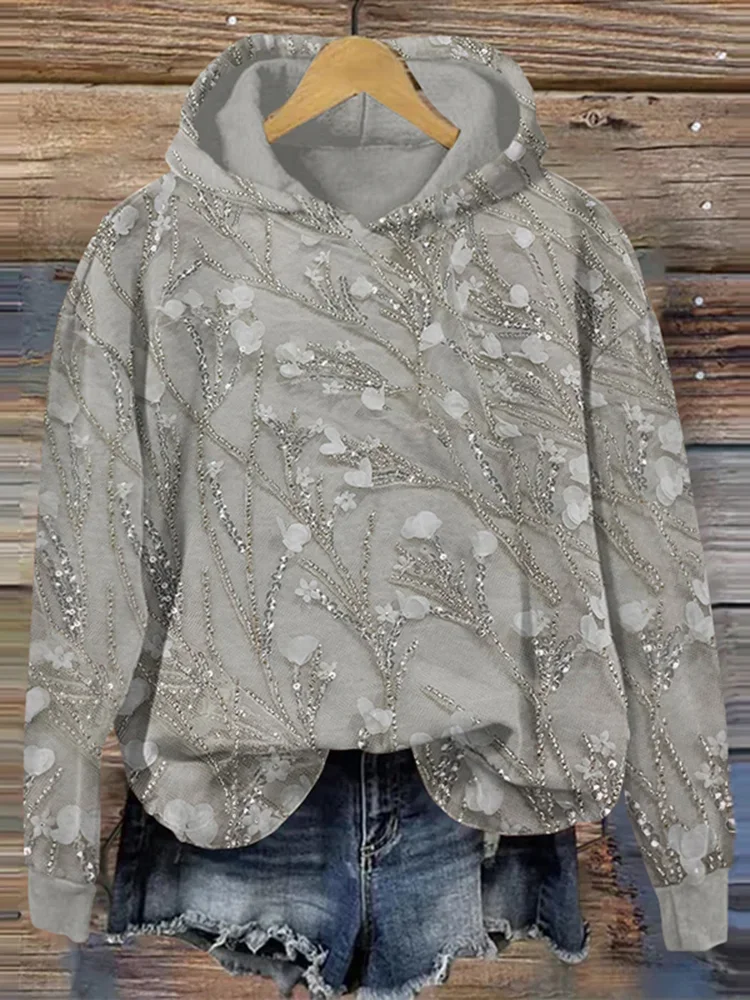 Women Floral Spring/Fall Printing Long Sleeve Casual Daily Hoodie
