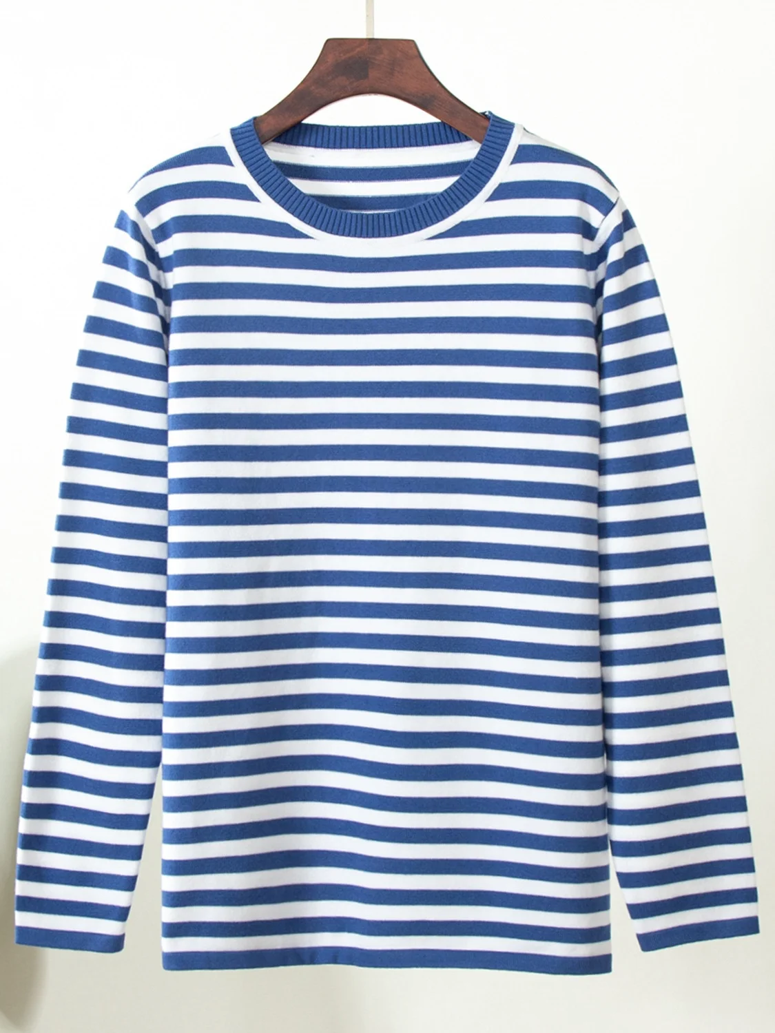 Women Striped Split Joint Spring/Fall Street Long Sleeve Crew Neck Sweater