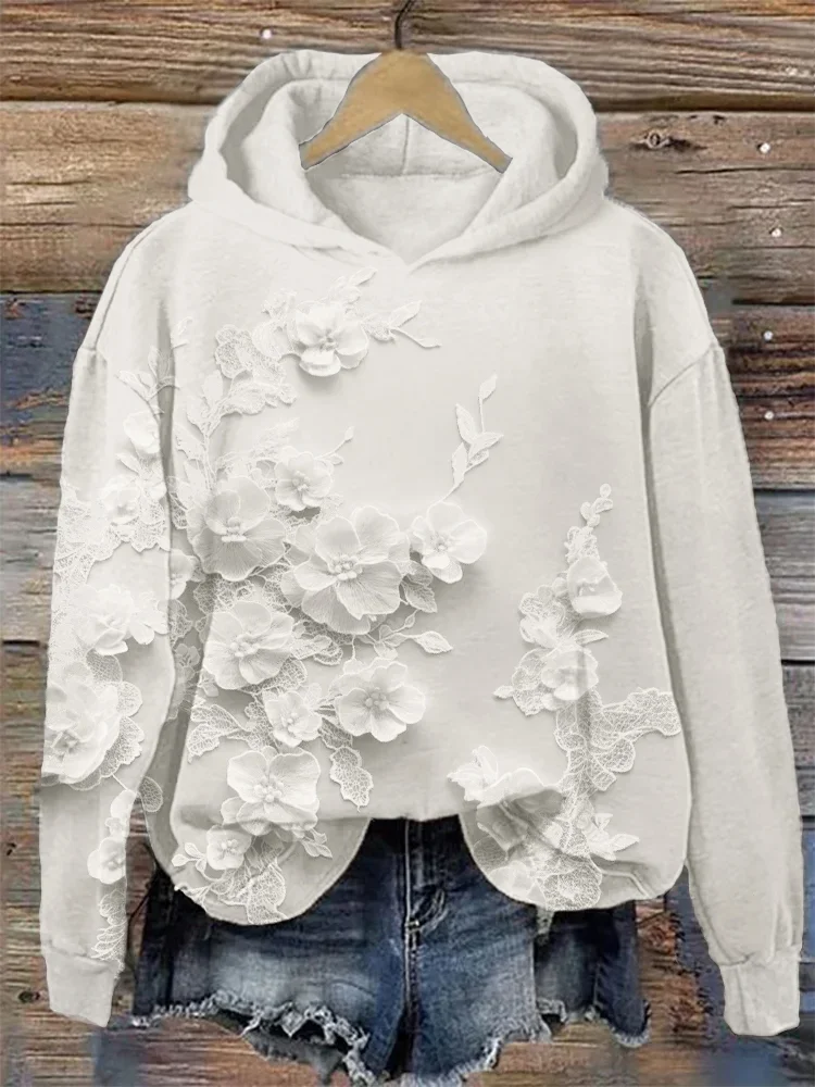 Women Floral Spring/Fall Printing Long Sleeve Casual Daily Hoodie