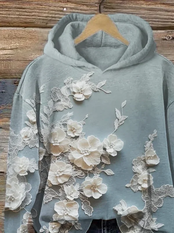 Women Floral Spring/Fall Printing Long Sleeve Casual Daily Hoodie