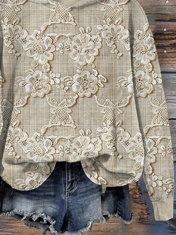 Women Floral Spring/Fall Printing Long Sleeve Casual Daily Hoodie