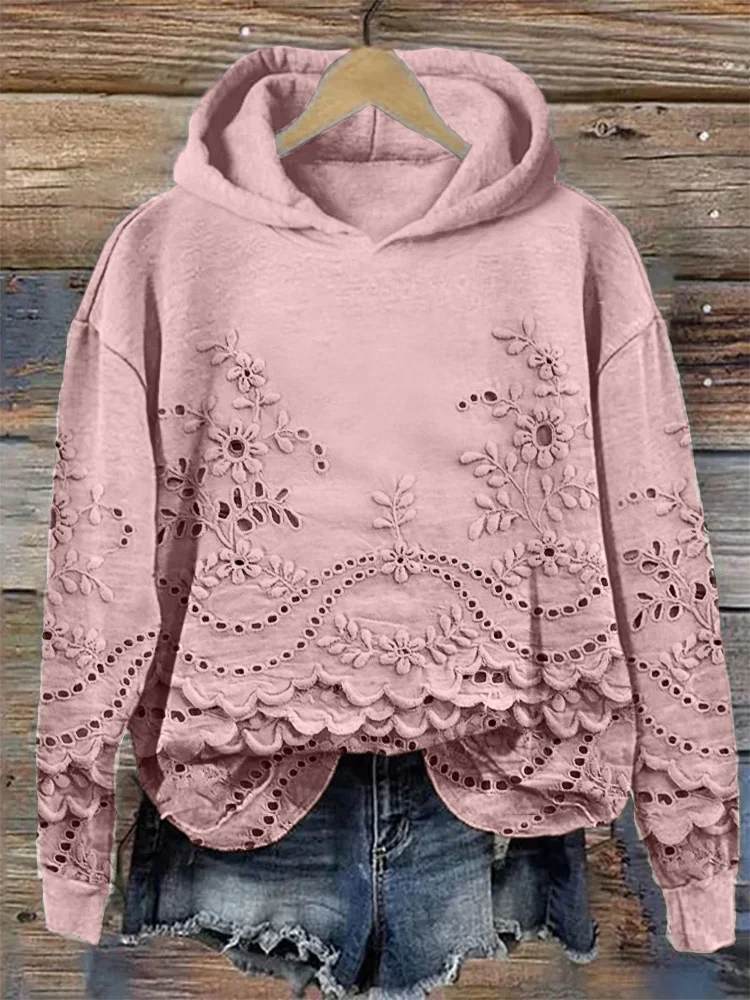 Women Floral Spring/Fall Printing Long Sleeve Casual Daily Hoodie