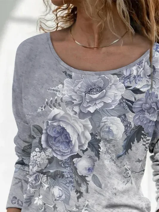 Women Floral Long Sleeve Tee T-shirt Crew Neck Printing Casual Spring/Fall Graphic Tee Top