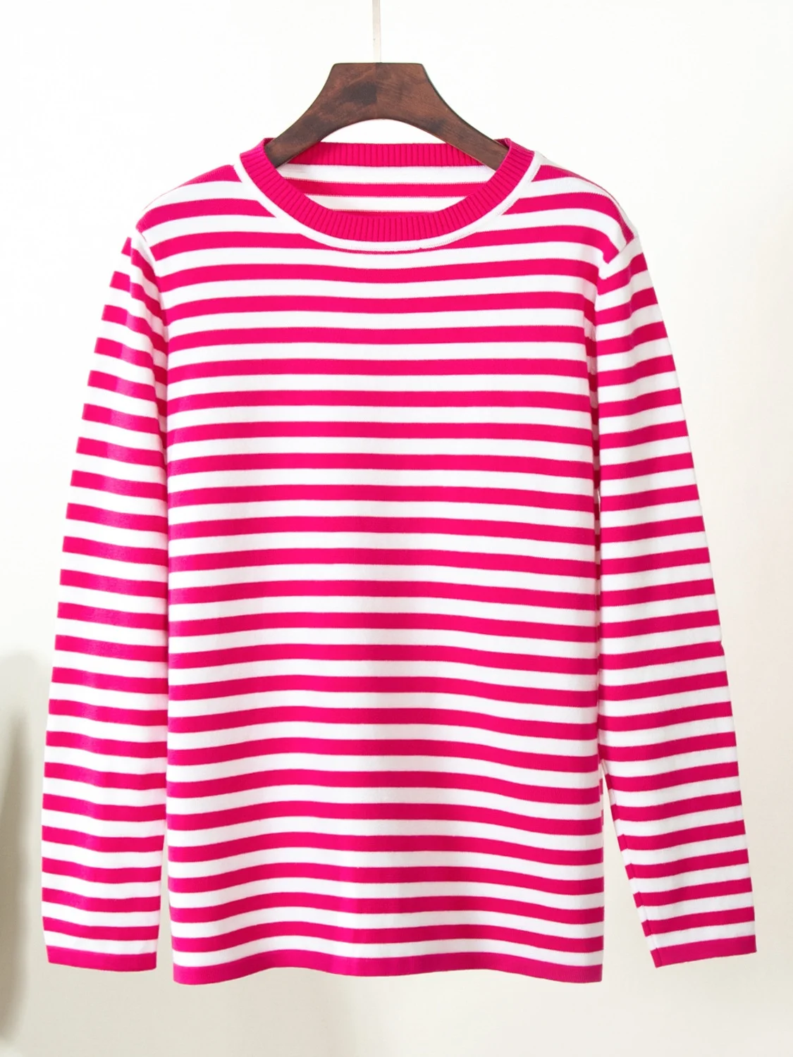 Women Striped Split Joint Spring/Fall Street Long Sleeve Crew Neck Sweater