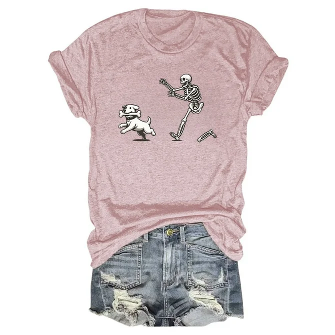 Women Dog Short Sleeve Tee T-shirt Crew Neck Casual Summer Top