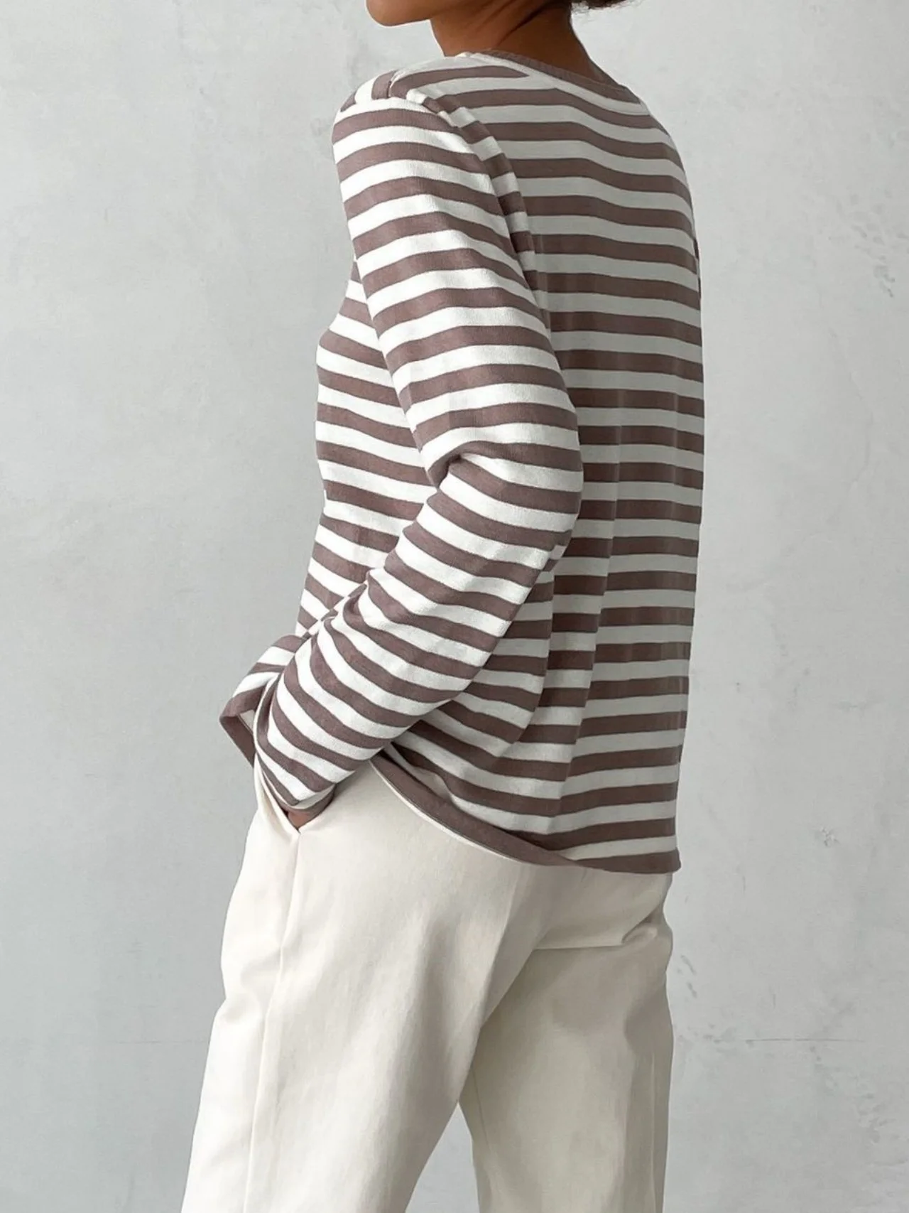 Women Striped Split Joint Spring/Fall Street Long Sleeve Crew Neck Sweater