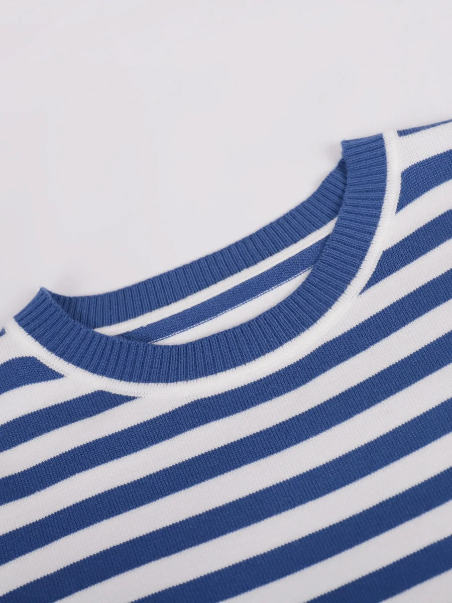 Women Striped Split Joint Spring/Fall Street Long Sleeve Crew Neck Sweater