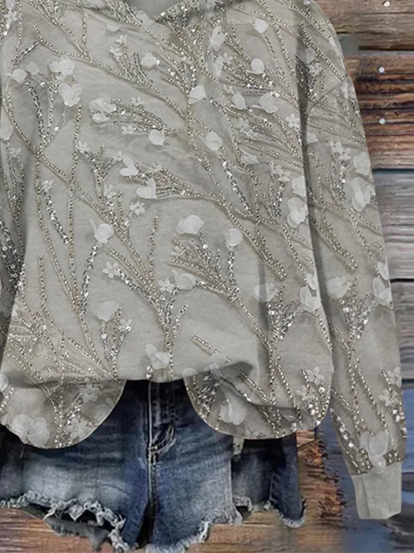 Women Floral Spring/Fall Printing Long Sleeve Casual Daily Hoodie