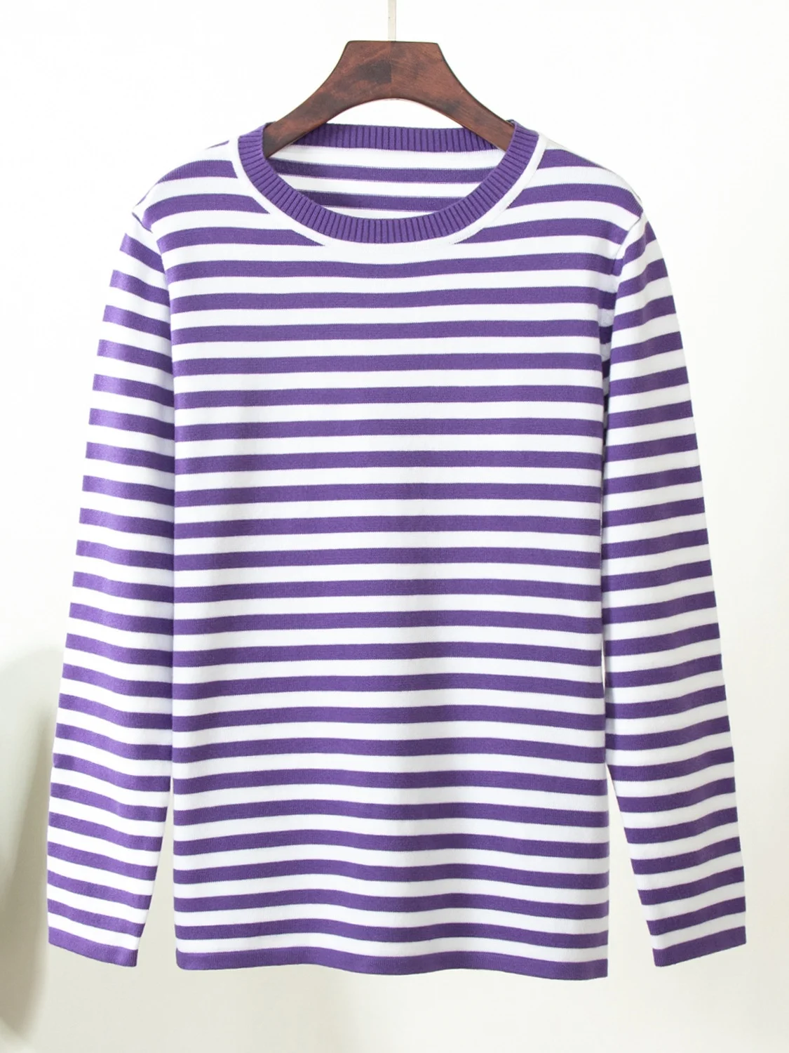 Women Striped Split Joint Spring/Fall Street Long Sleeve Crew Neck Sweater