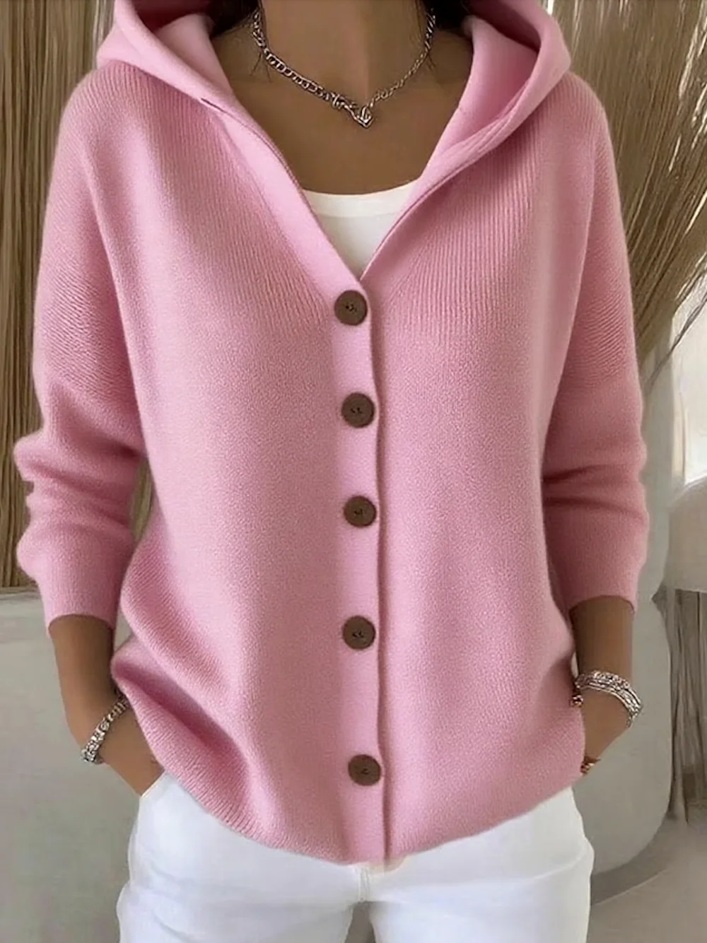 Women Plain Long Sleeve Hoodie Casual Spring/Fall Cardigan Outerwear