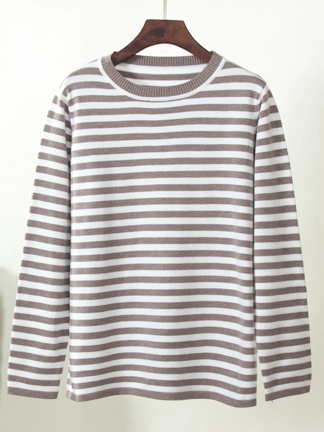 Women Striped Split Joint Spring/Fall Street Long Sleeve Crew Neck Sweater