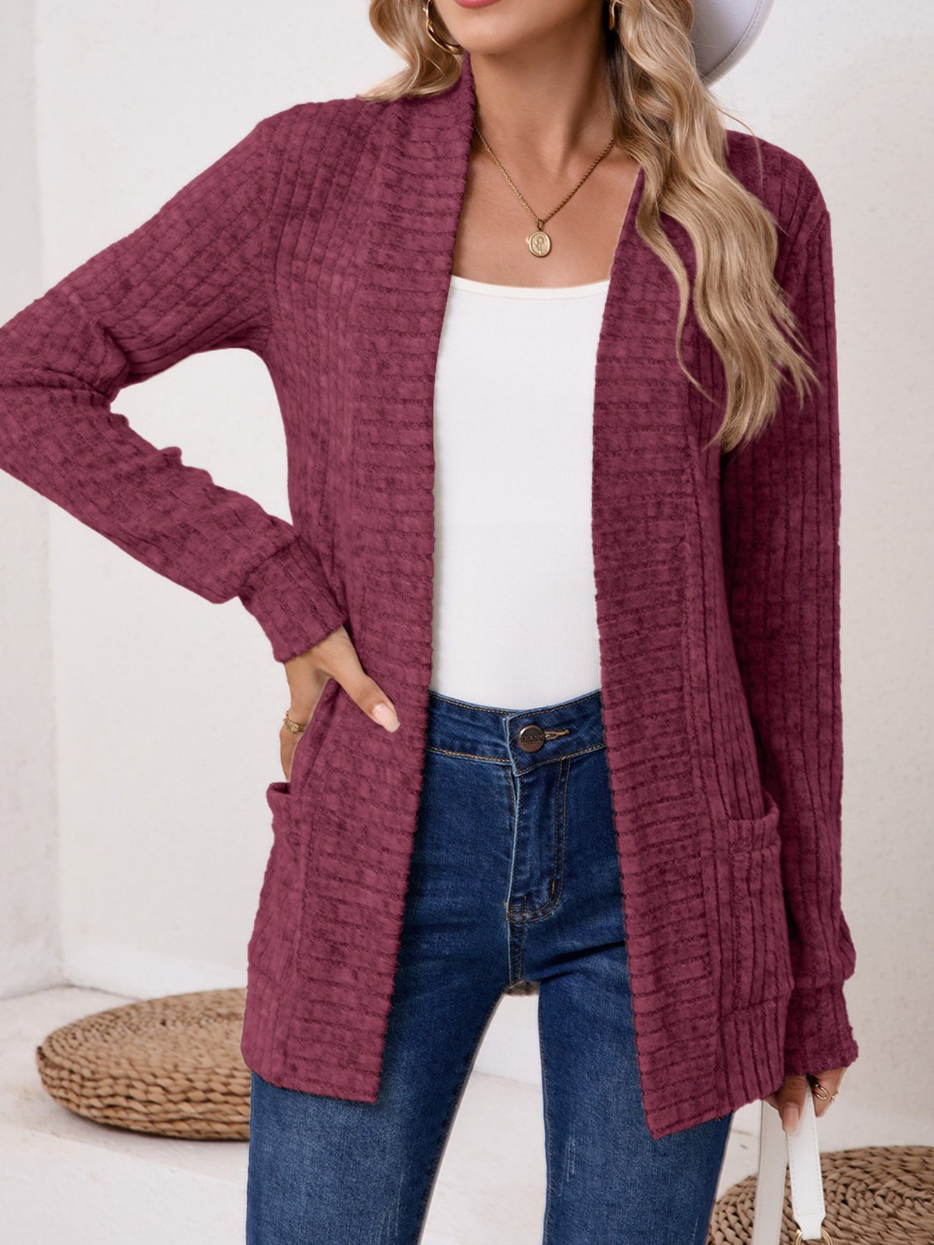 Women Plain Spring/Fall Cover-up Vintage Split Joint Lightweight Cardigan