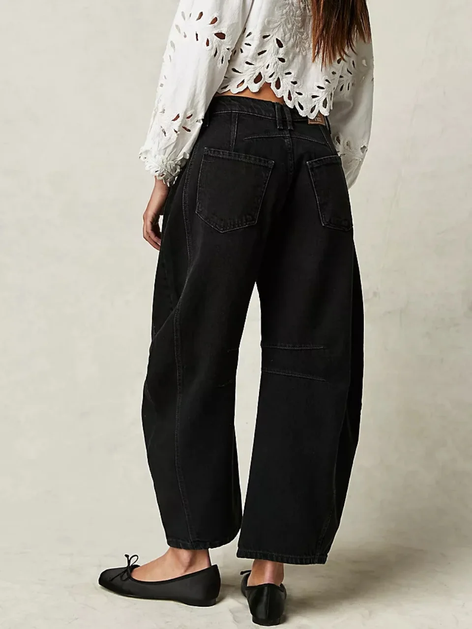 Buckle Cotton Loose Casual Women's Loose Wide Leg Pants Mid-low Rise Washed Scimitar Pants Jeans