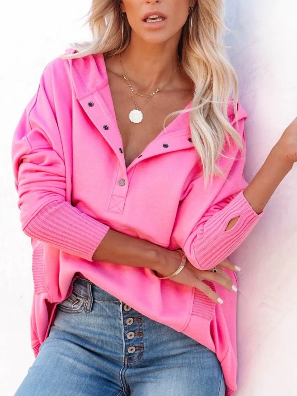 Women Plain Hoodie Split Joint Vintage Spring/Fall Long Sleeve Sweatshirt