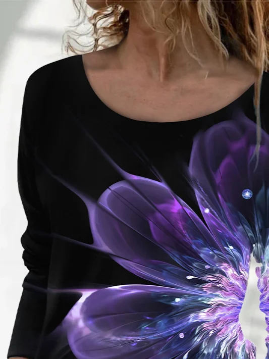 Women Abstract Long Sleeve Tee T-shirt Crew Neck Printing Casual Spring/Fall Graphic Tee Top