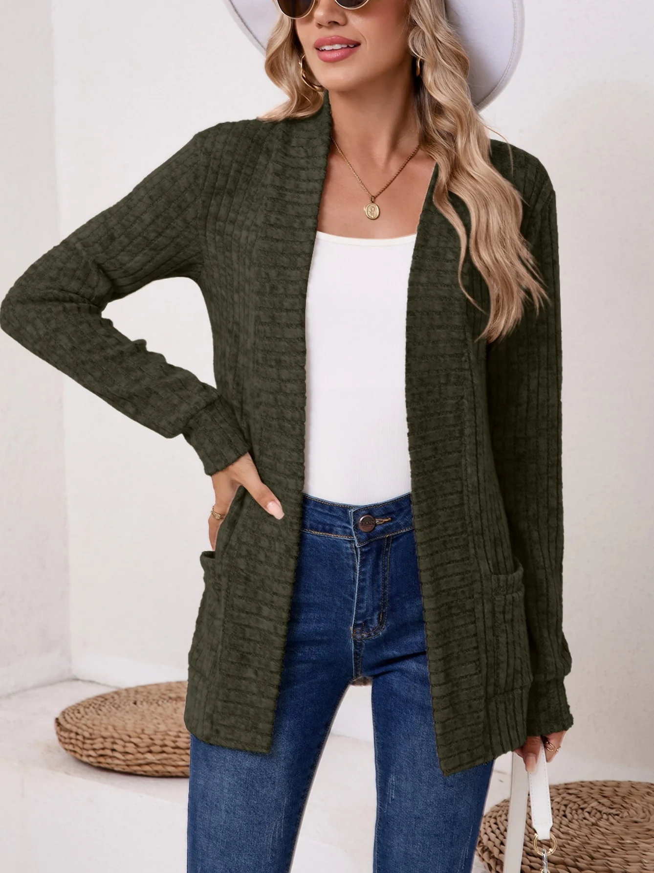 Women Plain Spring/Fall Cover-up Vintage Split Joint Lightweight Cardigan