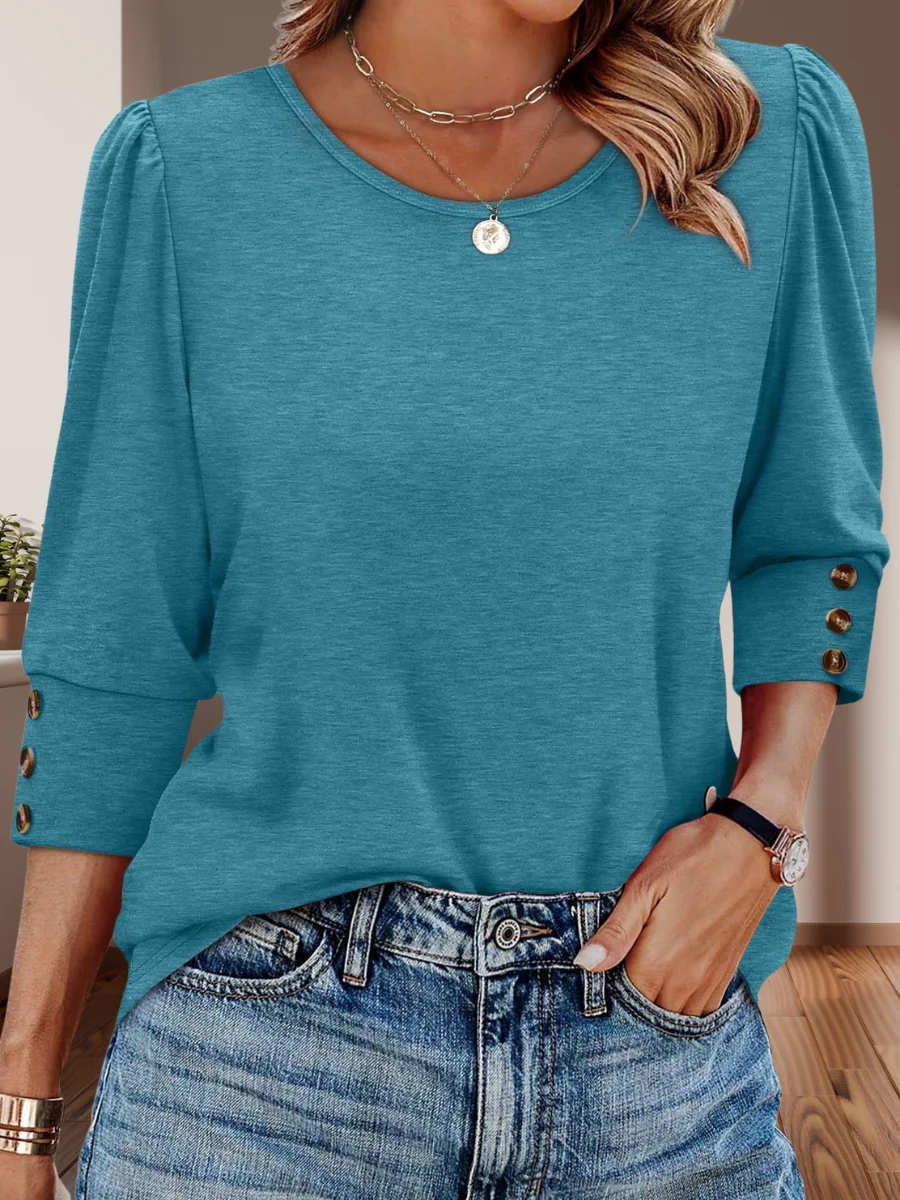 Women Geometric Long Sleeve Tee T-shirt V Neck Printing Vintage Spring/Fall Top