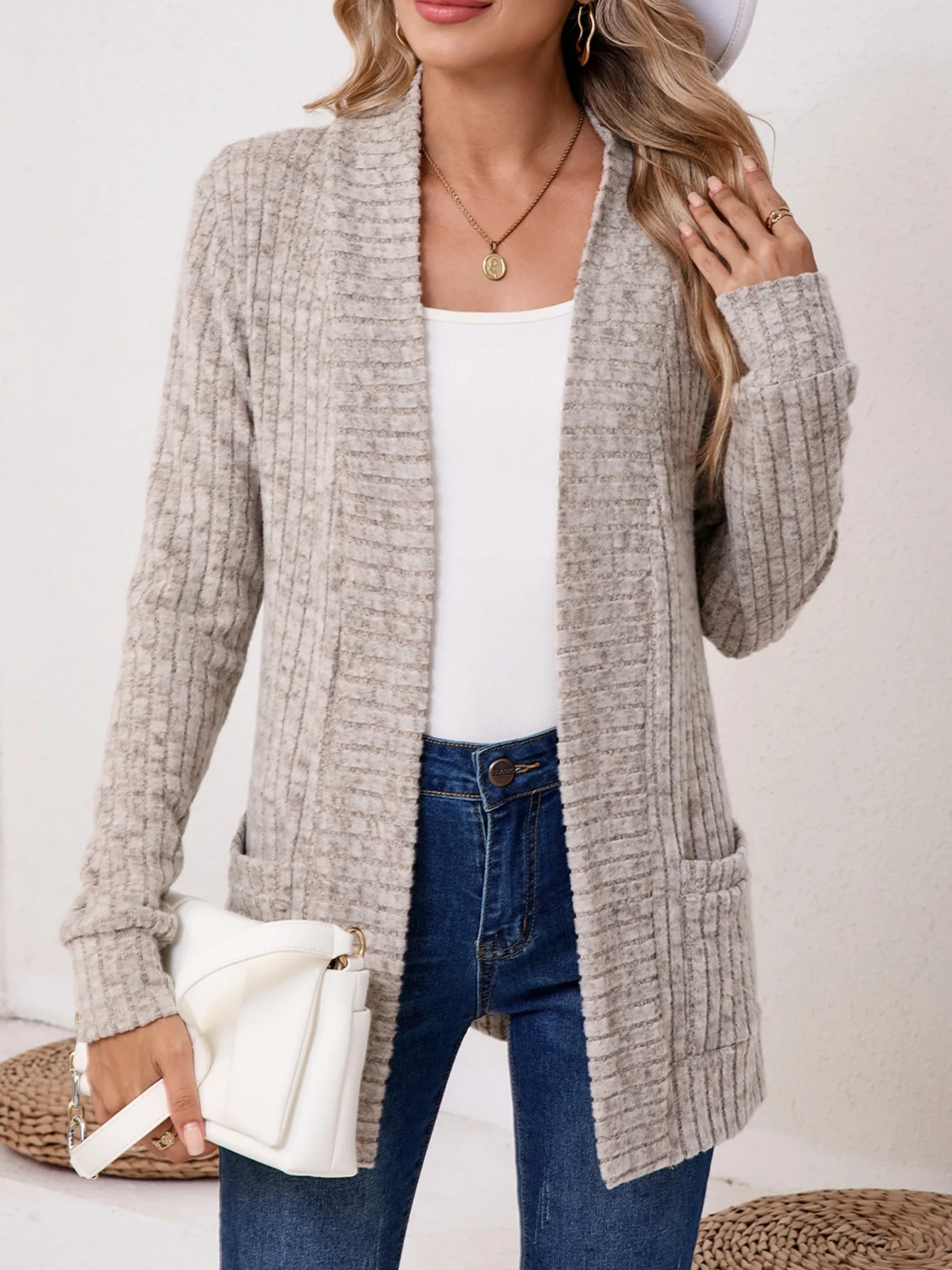 Women Plain Spring/Fall Cover-up Vintage Split Joint Lightweight Cardigan