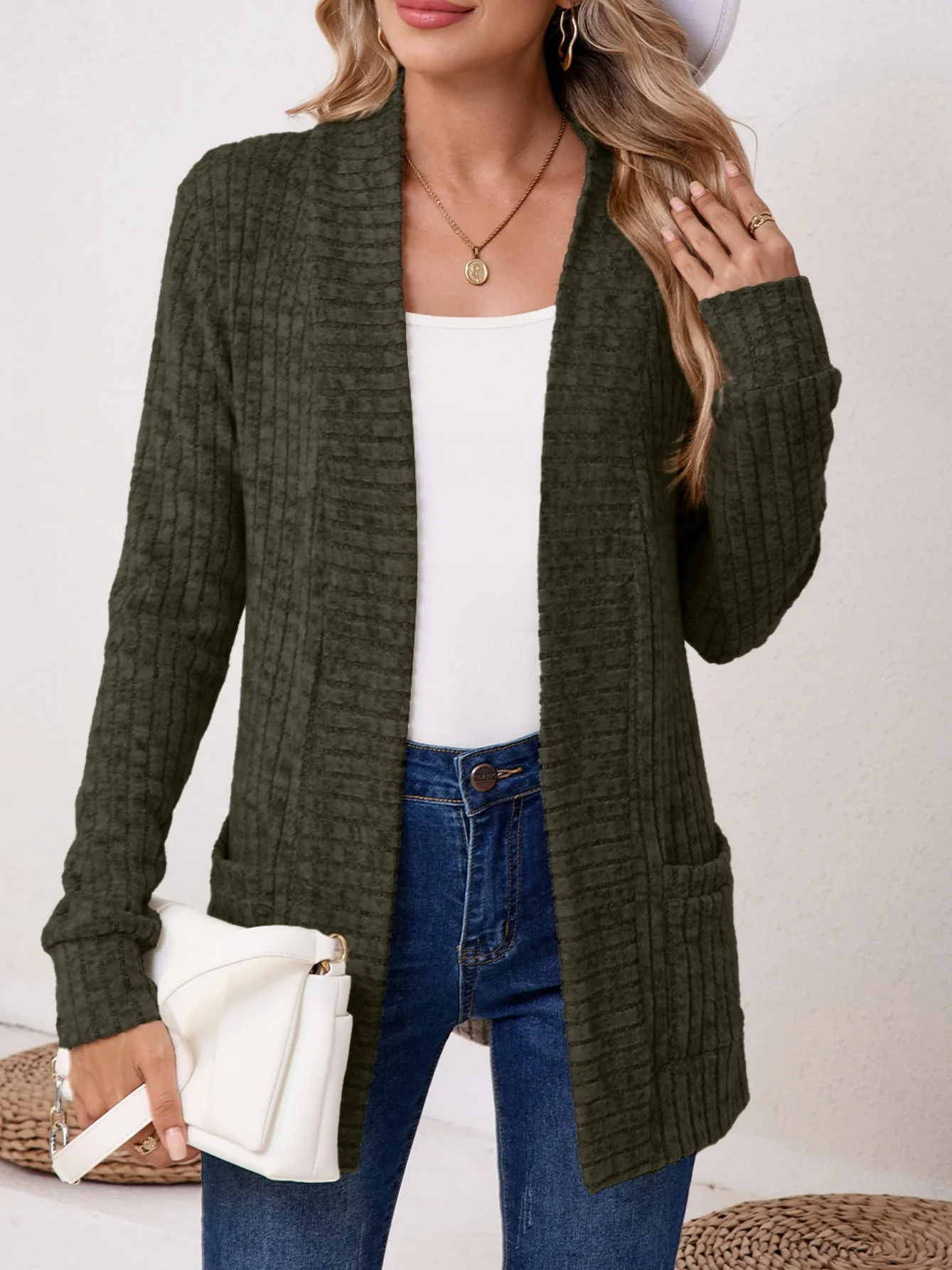Women Plain Spring/Fall Cover-up Vintage Split Joint Lightweight Cardigan