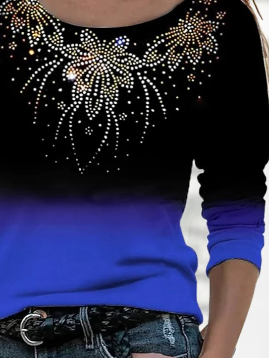 Women Ombre Long Sleeve Tee T-shirt Crew Neck Printing Casual Spring/Fall Graphic Tee Top