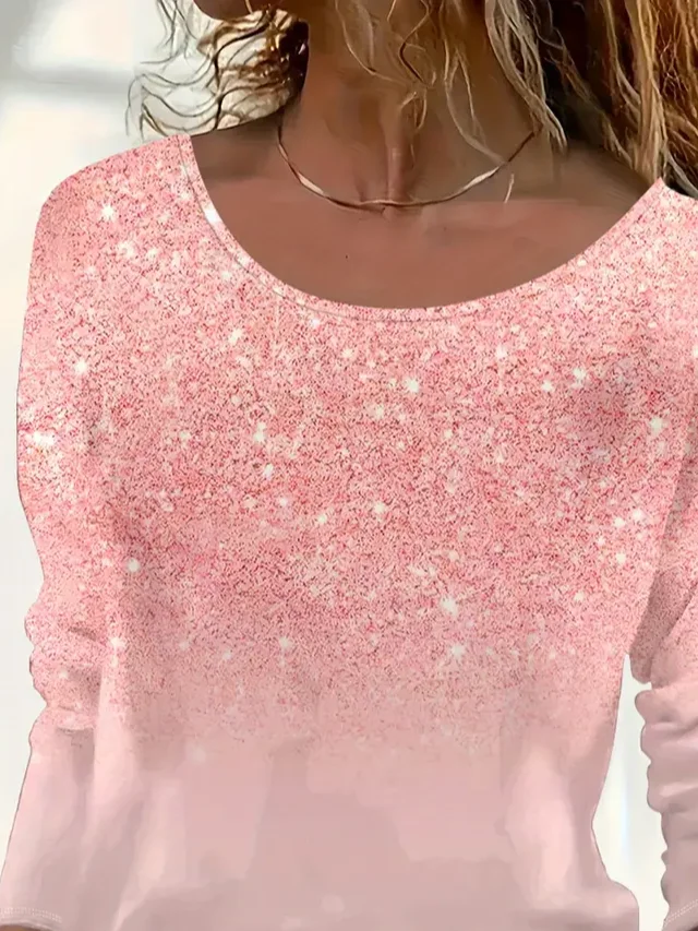 Women Abstract Long Sleeve Tee T-shirt Crew Neck Printing Casual Spring/Fall Graphic Tee Top