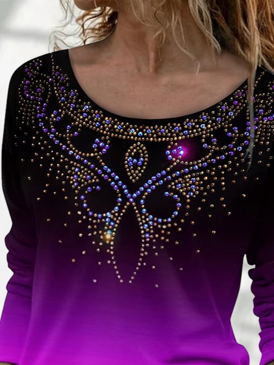 Women Ombre Long Sleeve Tee T-shirt Crew Neck Printing Casual Spring/Fall Graphic Tee Top